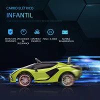 HOMCOM Carro Elétrico Lamborghini SIAN 12V para Crianças de 3-8 anos com Controle Remoto Abertura da Porta Música MP3 USB e Faróis 108x62x40cm Verde(m-5)