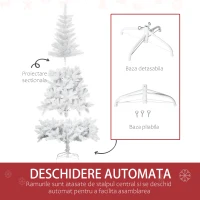 HOMCOM Brad de Craciun alb de 180 cm cu 550 de ramuri, brad artificial din PVC pentru interior, Ø116x180cm(m-6)