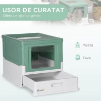 Pawhut Litiera Pisici – Verde, 2 Usi cu Tava Detasabila(m-4)