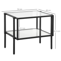 HOMCOM Masuta de cafea stil minimalist cu 2 niveluri, sticla temperata, 54x44x45.5cm, negru(m-3)