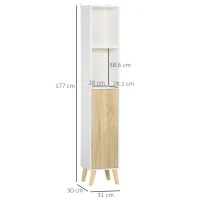 Kleankin Mobilier pentru baie, coloana pentru baie, 31x30x177cm, Alb  si lemn natural(m-3)