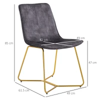 HOMCOM Set de 2 scaune de sufragerie si de lounge fara cotiere, scaune tapitate din catifea cu picioare aurii, gri(m-3)