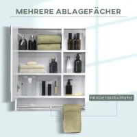 kleankin Spiegelschrank Badschrank mit LED-Beleuchtung Touch-Steuerung Handtuchhalter Weiß 60 x 15 x 69cm(m-5)