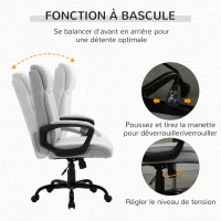 Vinsetto Fauteuil de Bureau Chaise de Bureau Manager réglable pivotant Fonction Bascule verrouillable Lin Gris Clair(m-5)