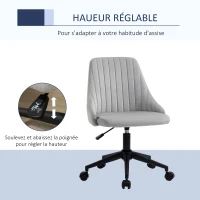Vinsetto Chaise de bureau design contemporain pivotante 360° ergonomique dossier strié hauteur réglable revêtement velours 50 x 58 x 85 cm gris(m-4)