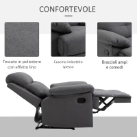 HOMCOM Poltrona Relax Reclinabile con Poggiapiedi Imbottita Rivestimento in Microfibra, Grigio, 90x96x100cm(m-5)
