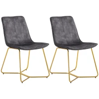 HOMCOM Set de 2 scaune de sufragerie si de lounge fara cotiere, scaune tapitate din catifea cu picioare aurii, gri(m-11)