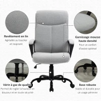 Vinsetto Fauteuil de Bureau Chaise de Bureau Manager réglable pivotant Fonction Bascule verrouillable Lin Gris Clair(m-6)