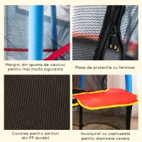 HOMCOM Trambulina interior si exterior pentru copii 3-6 ani, cadru  din otel si covor in PP si poliester cu design fara arcuri, Φ165x162 cm(m-6)