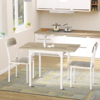 HOMCOM Set masa si 2 scaune pentru bucatarie  pliabile din lemn si otel, culoare Lemn natural, alb(m-10)