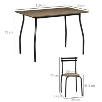 HOMCOM Set masa dreptunghiulara cu 4 scaune pentru sufragerie, bucatarie, living, maro si negru(m-3)
