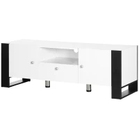 HOMCOM Dulap TV modern cu dulapuri, sertar si polita, dulap joasa din lemn pentru TV pana la 65", 140x43x48cm, alb-negru(m-11)