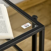 HOMCOM Masuta de cafea stil minimalist cu 2 niveluri, sticla temperata, 54x44x45.5cm, negru(m-8)