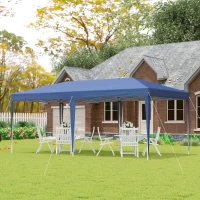 Outsunny Pop Up Gazebo, Double Roof Foldable Canopy Tent, Height Adjustable Wedding Awning Canopy w/ Carrying Bag, 6 m x 3 m x 2.65 m, Blue(m-10)