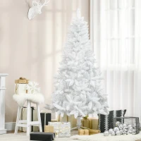 HOMCOM Brad de Craciun alb de 180 cm cu 550 de ramuri, brad artificial din PVC pentru interior, Ø116x180cm(m-2)