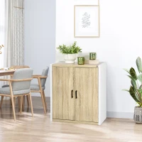 HOMCOM Dulap multifunctional pentru intrare si sufragerie, dulap cu 2 usi cu polita reglabila din MDF, 62x40x77cm, alb si lemn(m-9)