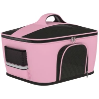 PawHut Geanta de transport pentru pisici si caini dotata cu 2 usi cu fermoar, sac cu buzunare si perna, 50x35x36cm, rosu(m-1)