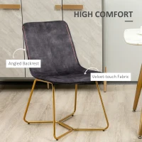 HOMCOM Set de 2 scaune de sufragerie si de lounge fara cotiere, scaune tapitate din catifea cu picioare aurii, gri(m-5)