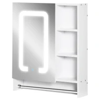 kleankin Spiegelschrank Badschrank mit LED-Beleuchtung Touch-Steuerung Handtuchhalter Weiß 60 x 15 x 69cm(m-11)