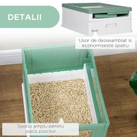 Pawhut Litiera Pisici – Verde, 2 Usi cu Tava Detasabila(m-7)