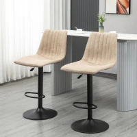 HOMCOM Set de scaune de bar reglabile pe inaltime 2 piese cu suport pentru picioare, otel si poliester, 47,5x57,5x95-116 cm, maro deschis(m-10)