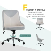 Vinsetto Chaise de bureau design contemporain hauteur réglable pivotant 360° piètement chromé velours bicolore crème gris clair(m-6)