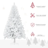 HOMCOM Brad de Craciun alb de 180 cm cu 550 de ramuri, brad artificial din PVC pentru interior, Ø116x180cm(m-4)