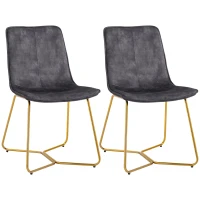 HOMCOM Set de 2 scaune de sufragerie si de lounge fara cotiere, scaune tapitate din catifea cu picioare aurii, gri(m-1)