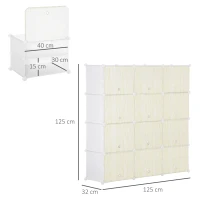 HOMCOM Dulap pantofi modular Economiseste spatiu pentru interior cu gauri de ventilatie, 12 cuburi din plastic PP si otel, 125x32x125cm, alb(m-3)