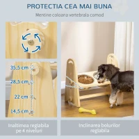 PawHut Bol dublu din otel si baza de lemn pentru caini mari si mici, 49x25x41cm(m-6)