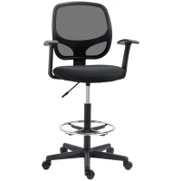 Vinsetto Scaun de birou reglabil pe inaltime cu cotiere, roti pivotante si scaun captusit cu cauciuc spuma, 60x56x110-132cm, negru(m-1)