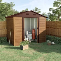 Outsunny Magazie de Grădină cu Uși Glisante, Magazie pentru Scule cu Structură din Oțel, 152x236x209cm, Lemn Natural(m-9)