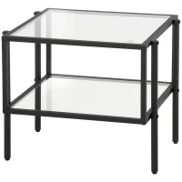 HOMCOM Masuta de cafea stil minimalist cu 2 niveluri, sticla temperata, 54x44x45.5cm, negru(m-11)