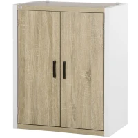 HOMCOM Dulap multifunctional pentru intrare si sufragerie, dulap cu 2 usi cu polita reglabila din MDF, 62x40x77cm, alb si lemn(m-10)