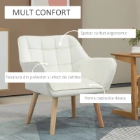 HOMCOM Fotoliu de design scandinav din lemn si catifea de culoare crem, pentru sufragerie sau birou, 67x61,5x71cm(m-4)