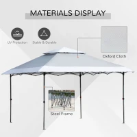 Outsunny 3.5 x 3.5m Garden Pop Up Gazebo Party Tent Canopy with Double Roof, 3-Level Adjustable Height and Roller Bag,  Light Grey & White(m-4)