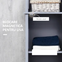 kleankin Dulap de baie cu 3 rafturi, coloana de baie pentru economisirea spatiului, din lemn MDF 40x30x160, gri si lemn natural(m-6)