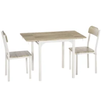 HOMCOM Set masa si 2 scaune pentru bucatarie  pliabile din lemn si otel, culoare Lemn natural, alb(m-11)