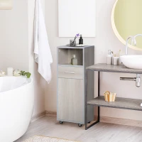 KLEANKIN Mobilier pentru baie inaltat din MDF, 30x32x87cm, Gri si Lemn(m-10)