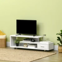 HOMCOM Dulap TV modern pentru TV pana la 65", Dulap TV deschis din PAL cu sertar, 135x35x41,7 cm, Alb(m-10)