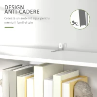 HOMCOM Biblioteca rafturi din lemn cu 6 rafturi, dulap cu rafturi reglabile pentru living si dormitor, 76,2x34,5x209cm, alb(m-7)