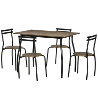 HOMCOM Set masa dreptunghiulara cu 4 scaune pentru sufragerie, bucatarie, living, maro si negru(m-11)