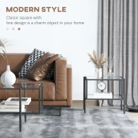 HOMCOM Masuta de cafea stil minimalist cu 2 niveluri, sticla temperata, 54x44x45.5cm, negru(m-4)