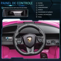 HOMCOM Carro Elétrico Lamborghini SIAN 12V para Crianças de 3-8 anos com Controle Remoto Abertura da Porta Música MP3 USB e Faróis 108x62x40cm Rosa(m-5)