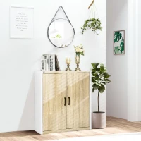 HOMCOM Dulap multifunctional pentru intrare si sufragerie, dulap cu 2 usi cu polita reglabila din MDF, 62x40x77cm, alb si lemn(m-2)