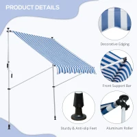 Outsunny 200 x 150cm Patio Adjustable Awning Floor- to-ceiling Retractable Shade,UV Protective - Blue and White(m-7)