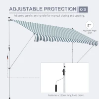 Outsunny 300 x 150cm Patio Adjustable Awning Floor- to-ceiling Retractable Shade,UV Protective - Green and White(m-6)
