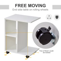 HOMCOM Masa Living cu 2 rafturi deschise si 4 roti pivotante, MDF, 45x35x58cm, alb(m-6)