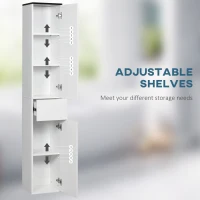 Kleankin Dulap de baie cu polita reglabila, 2 rafturi inchise si un sertar din PAL si MDF, 30x28x180cm, alb(m-5)