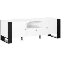 HOMCOM Dulap TV modern cu dulapuri, sertar si polita, dulap joasa din lemn pentru TV pana la 65", 140x43x48cm, alb-negru(m-1)